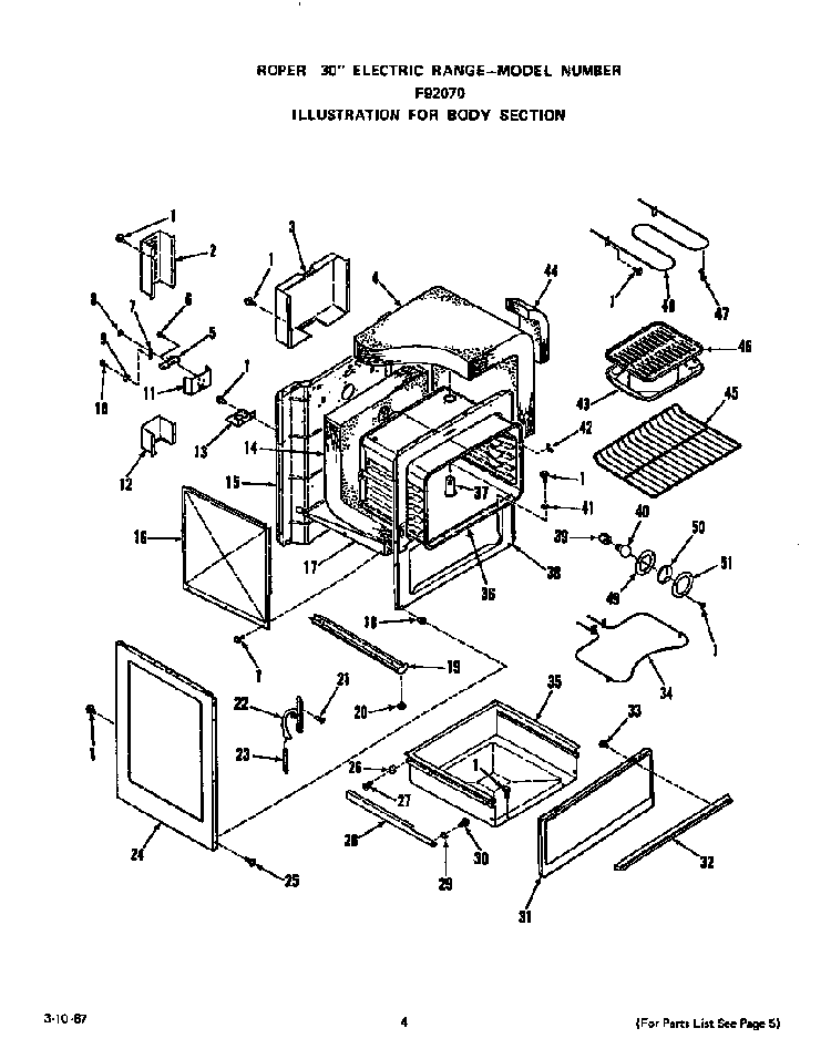 Body Diagram and Parts List for F9027*0  Roper Range