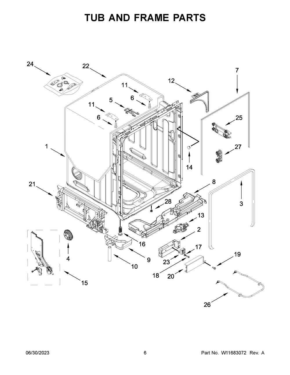 Tub And Frame Parts Diagram and Parts List for KDTM604KBS2  KitchenAid Dishwasher