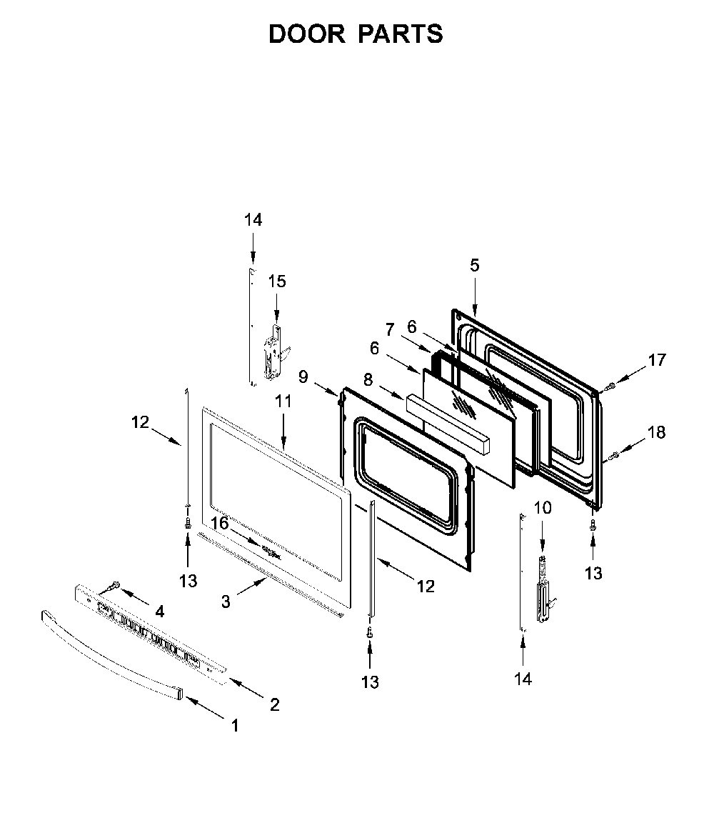 Door parts Diagram and Parts List for WFG525S0JT1  Whirlpool Range