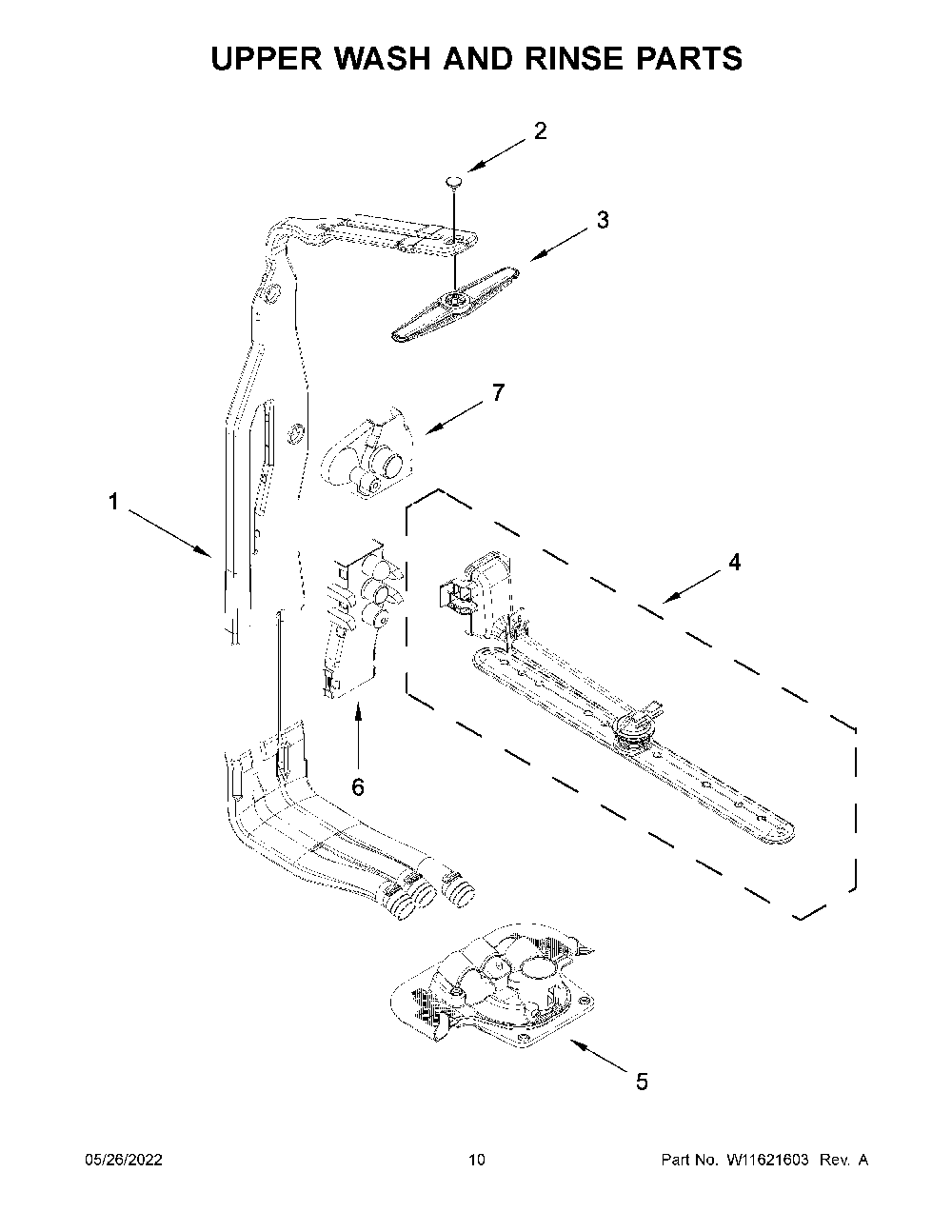 Upper Wash And Rinse Parts Diagram and Parts List for KDPM704KPS1  KitchenAid Dishwasher