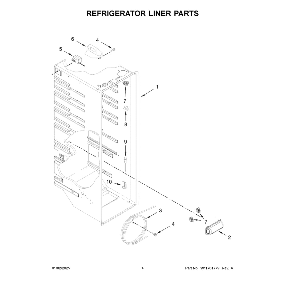 Refrigerator Liner Parts Diagram and Parts List for WRS325SDHB11  Whirlpool Refrigerator