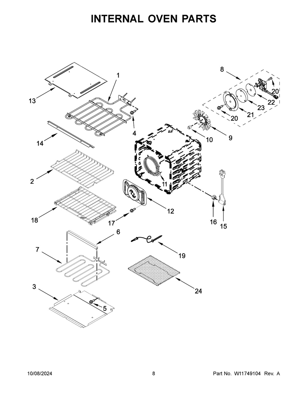 05 - Internal Oven Parts Diagram and Parts List for KOES530PPS01  Whirlpool Wall Oven