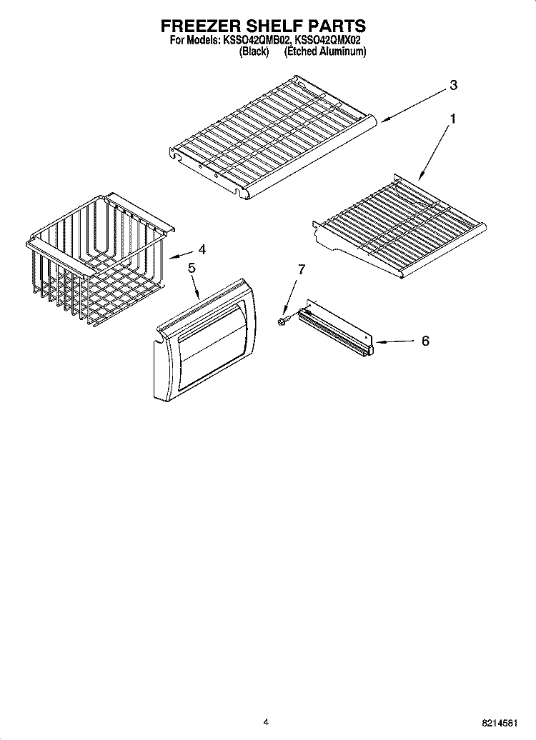 FREEZER SHELF PARTS Diagram and Parts List for KSSO42QMB02  KitchenAid Refrigerator