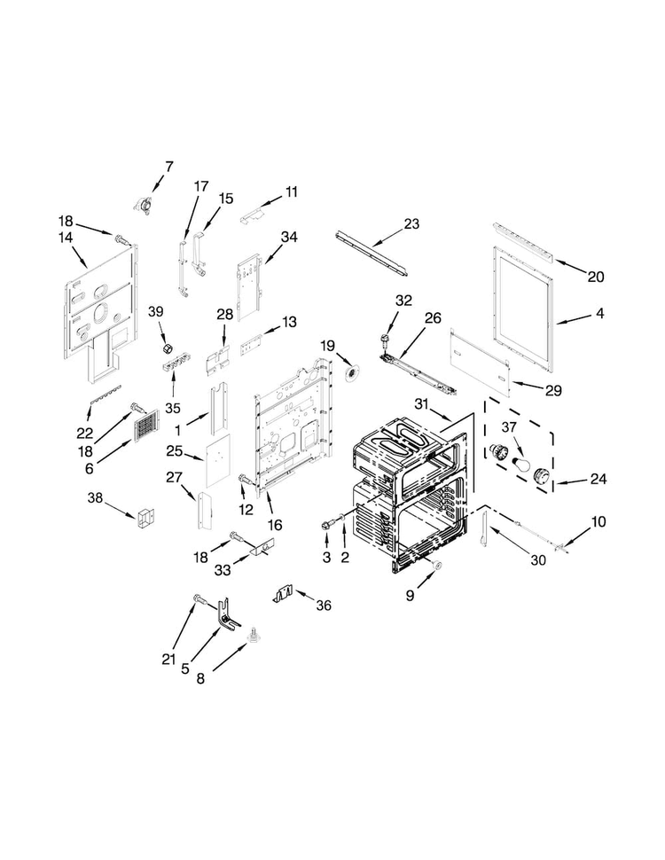 Chassis Parts Diagram and Parts List for WGE555S0BS02  Whirlpool Range