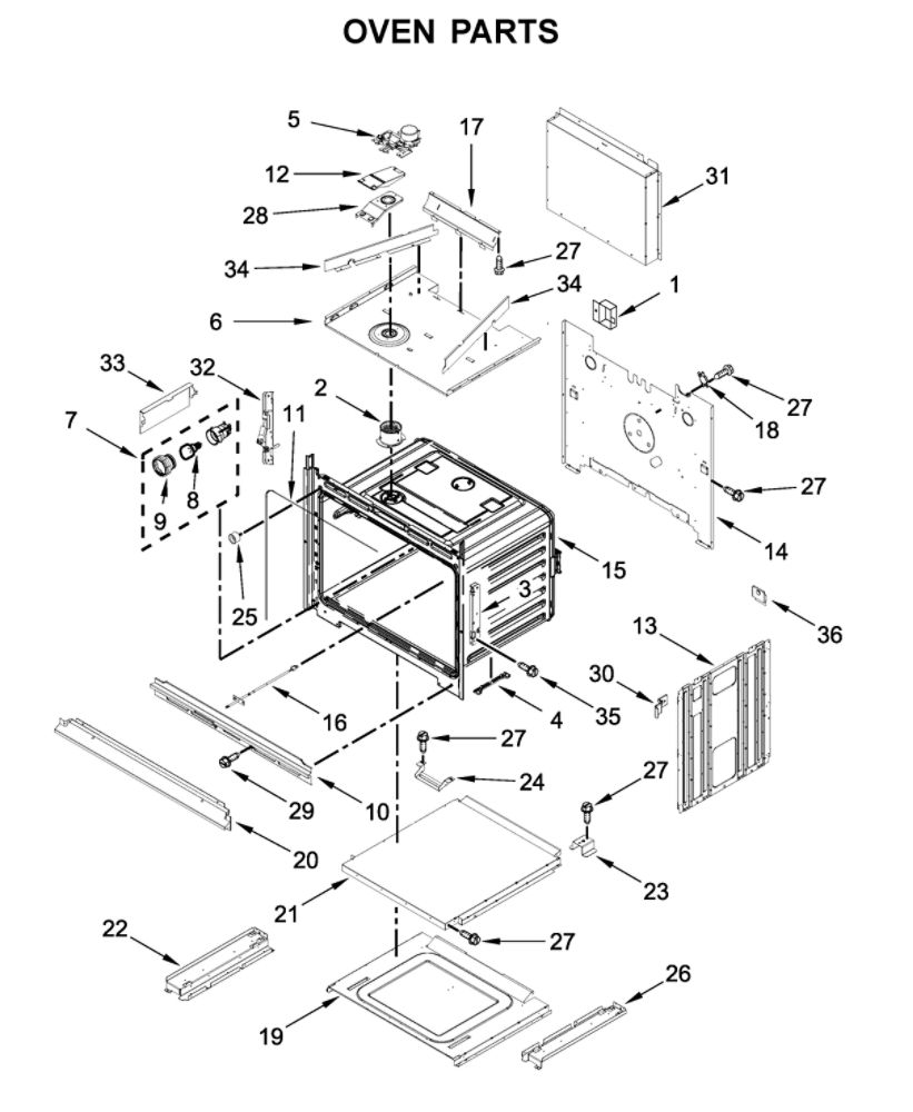 Oven Parts Diagram and Parts List for WOC75EC7HS04  Whirlpool Microwave