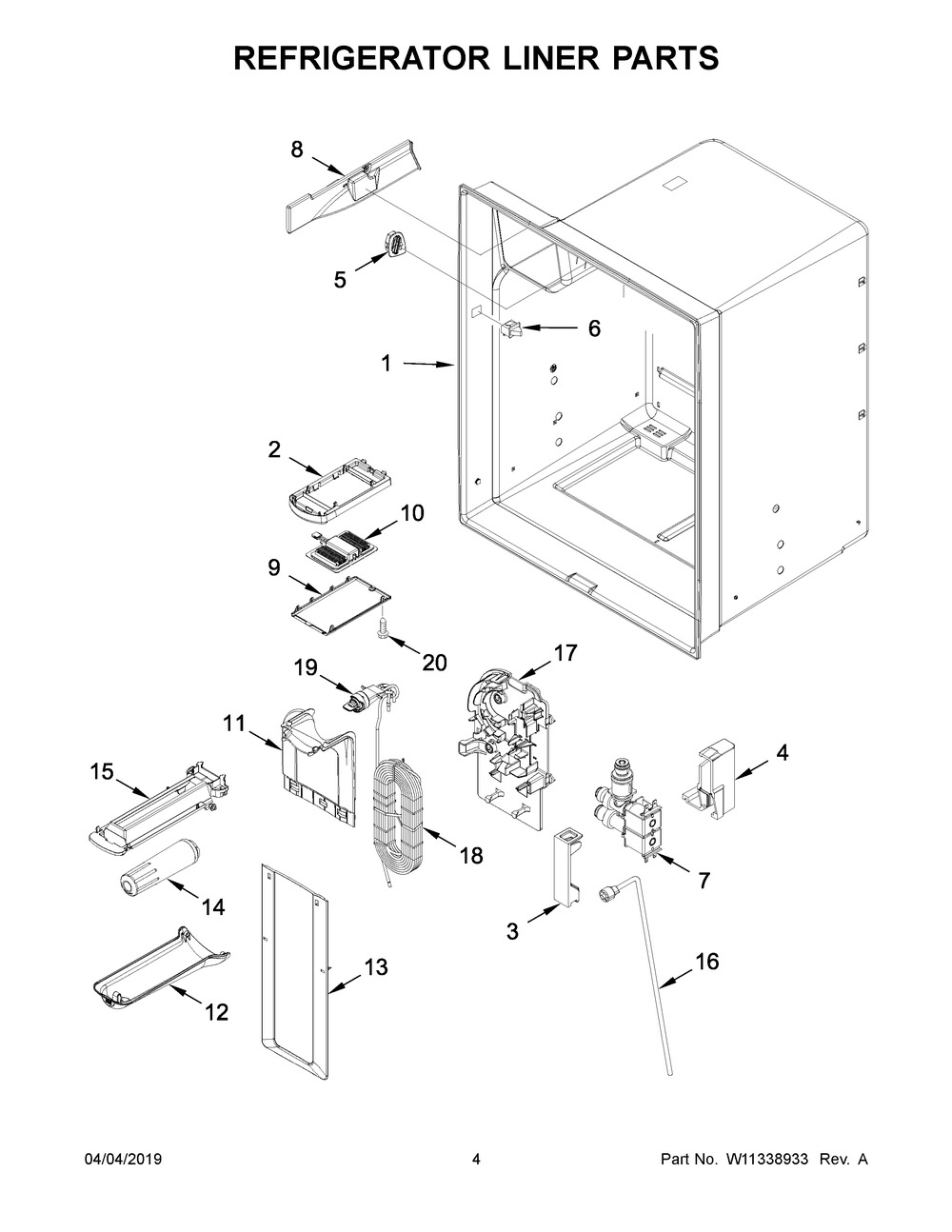 Refrigerator Liner Parts Diagram and Parts List for IX7DDEXGZ003  Whirlpool Refrigerator
