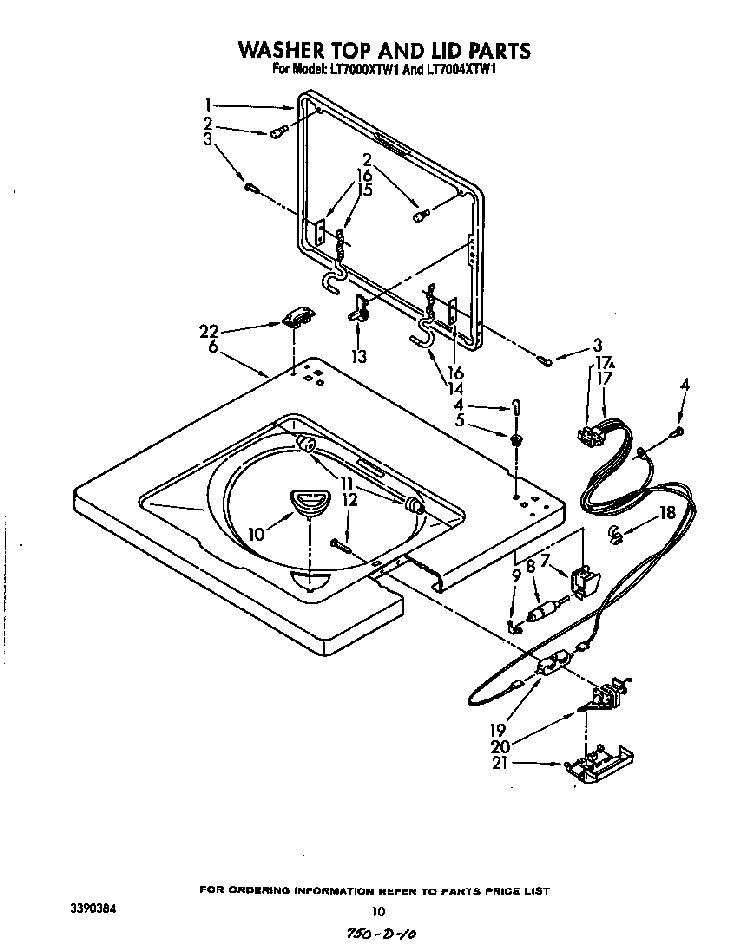 Washer Top And Lid Diagram and Parts List for LT5004XTW1  Whirlpool Washer Dryer Combo
