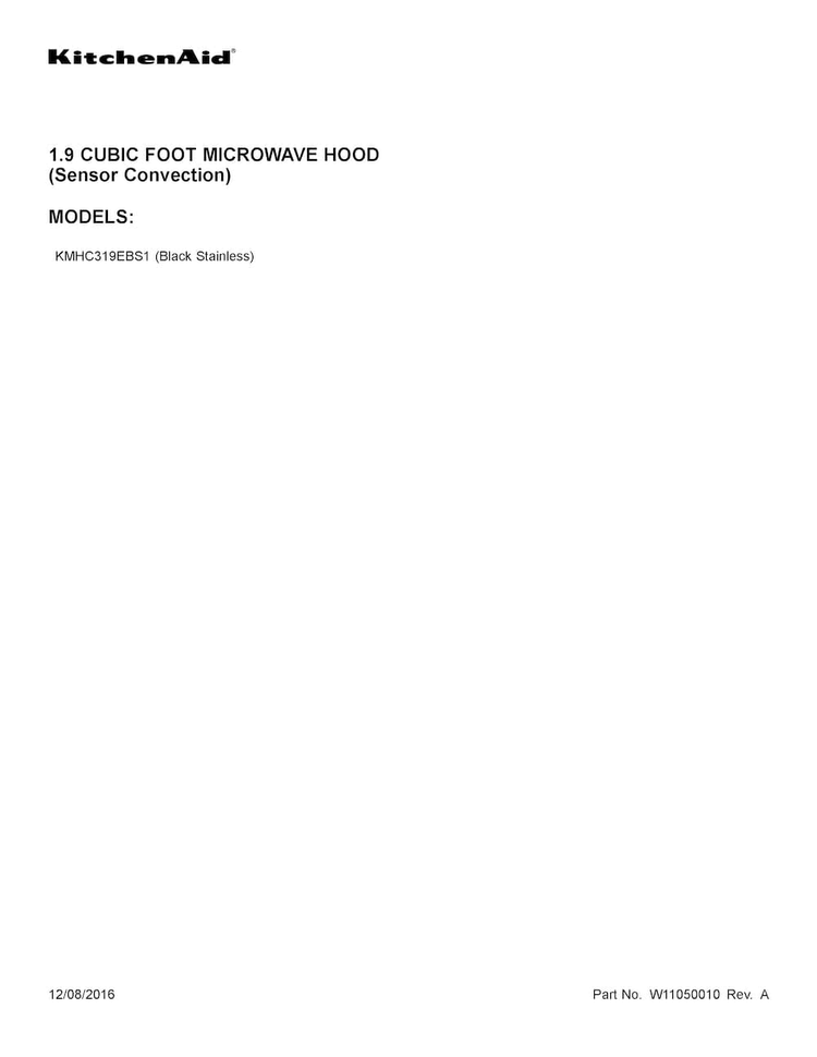 Cover Sheet Diagram and Parts List for KMHC319EBS1  KitchenAid Microwave