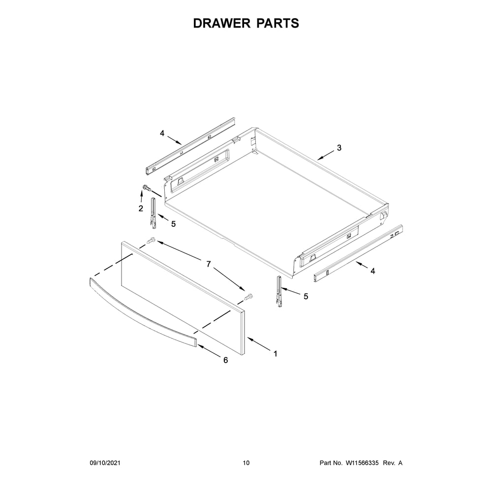 Drawer Diagram and Parts List for WFE775H0HZ2  Whirlpool Range