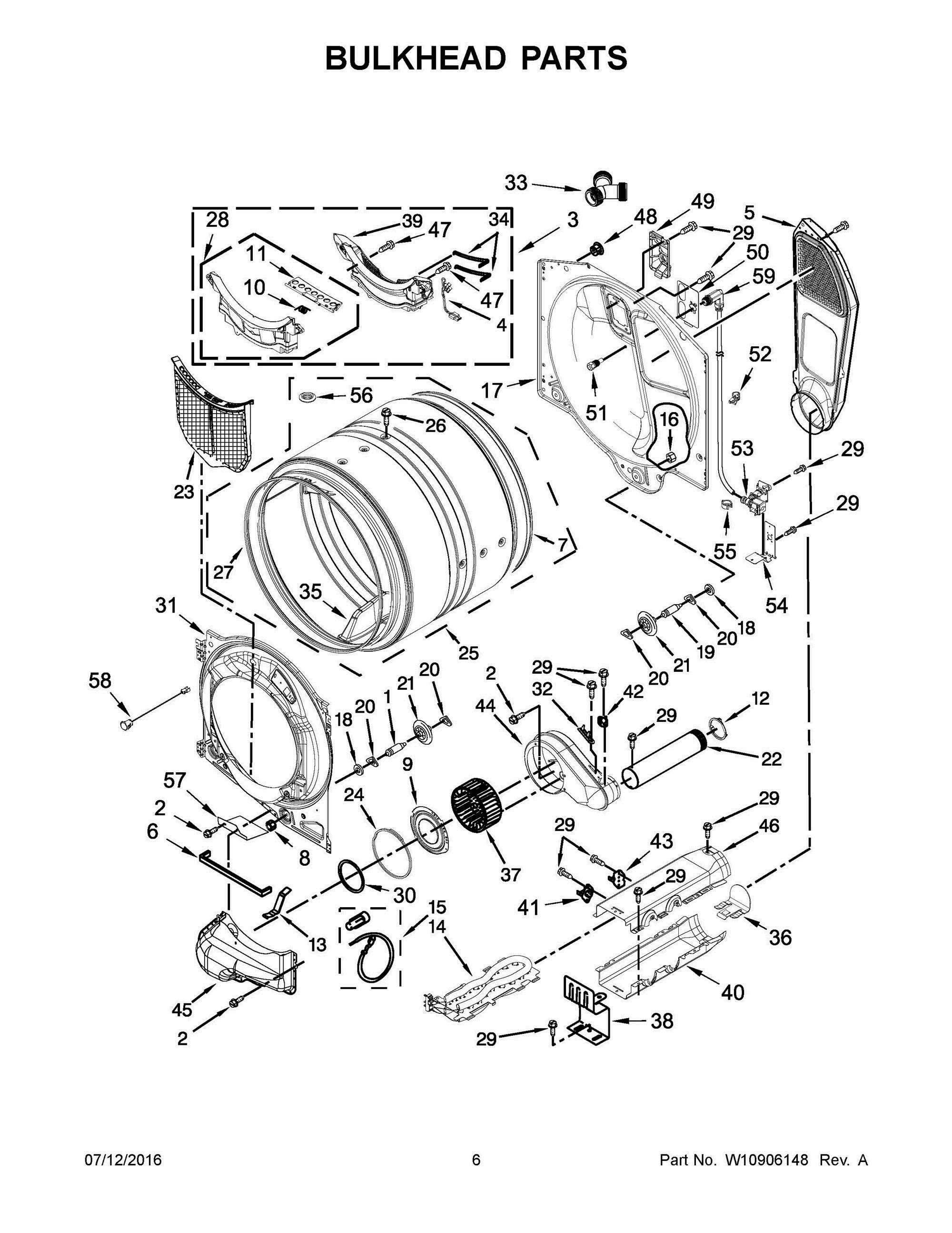 04 - BULKHEAD PARTS Diagram and Parts List for YWED85HEFC0  Whirlpool Dryer