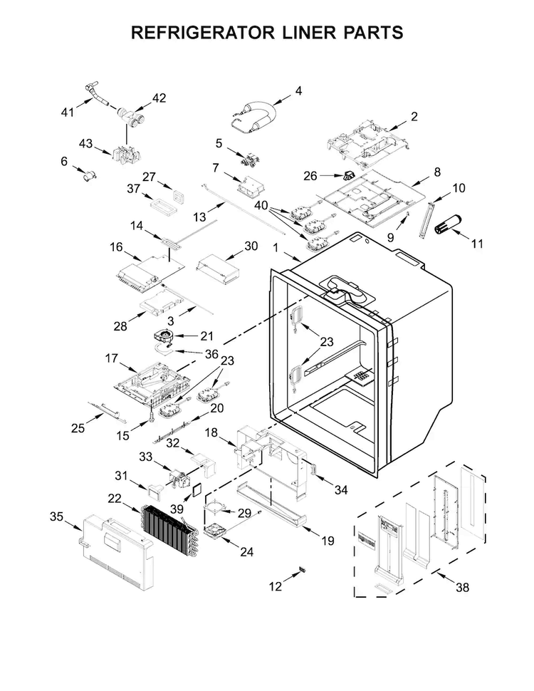 Refrigerator Liner Parts Diagram and Parts List for KFIS29BBMS03  KitchenAid Refrigerator