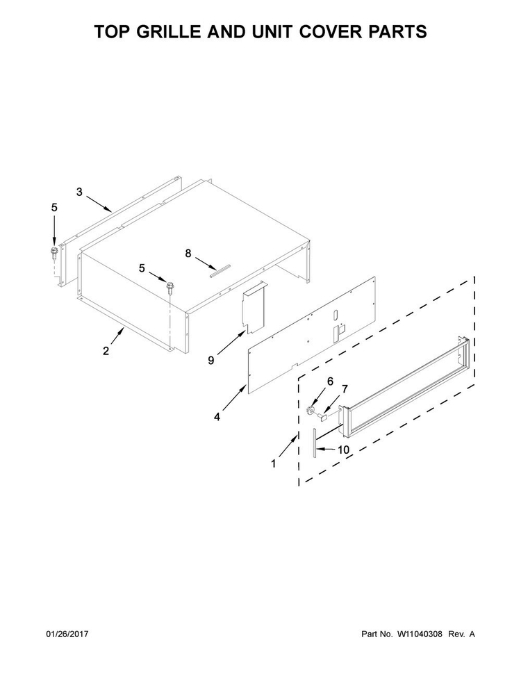 Top Grille And Unit Cover Parts Diagram and Parts List for KBFN406EPA01  KitchenAid Refrigerator