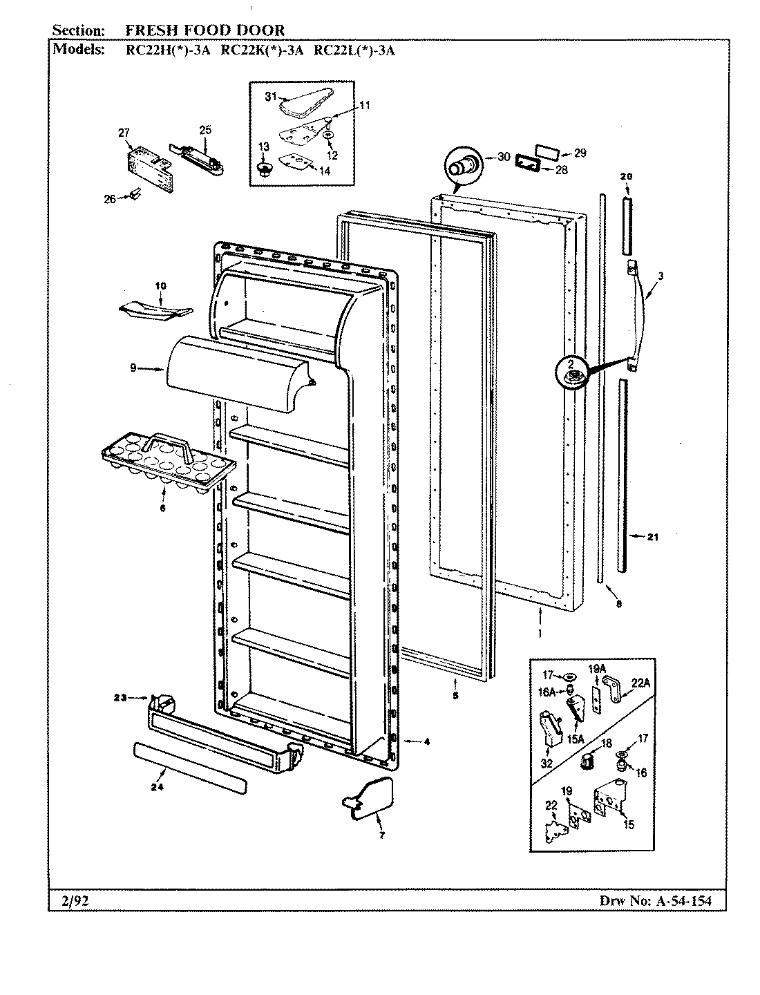 04 - FRESH FOOD DOOR Diagram and Parts List for RC22LA-3A  Whirlpool Refrigerator