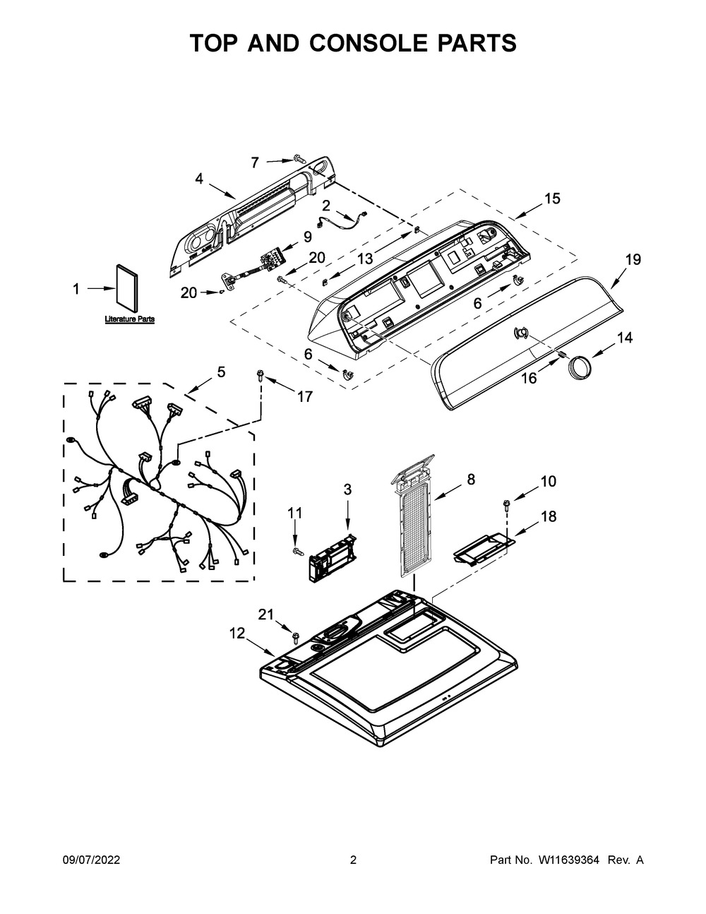 Top And Console Parts Diagram and Parts List for WGD500CMW0  Whirlpool Dryer