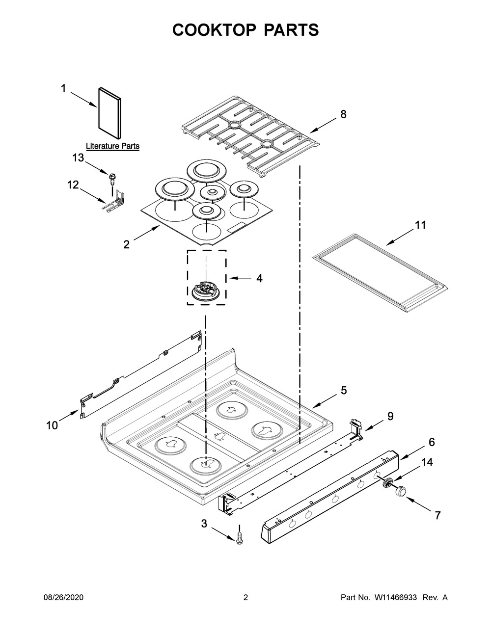 Cooktop Parts Diagram and Parts List for KFGG500EBS3  Whirlpool Range