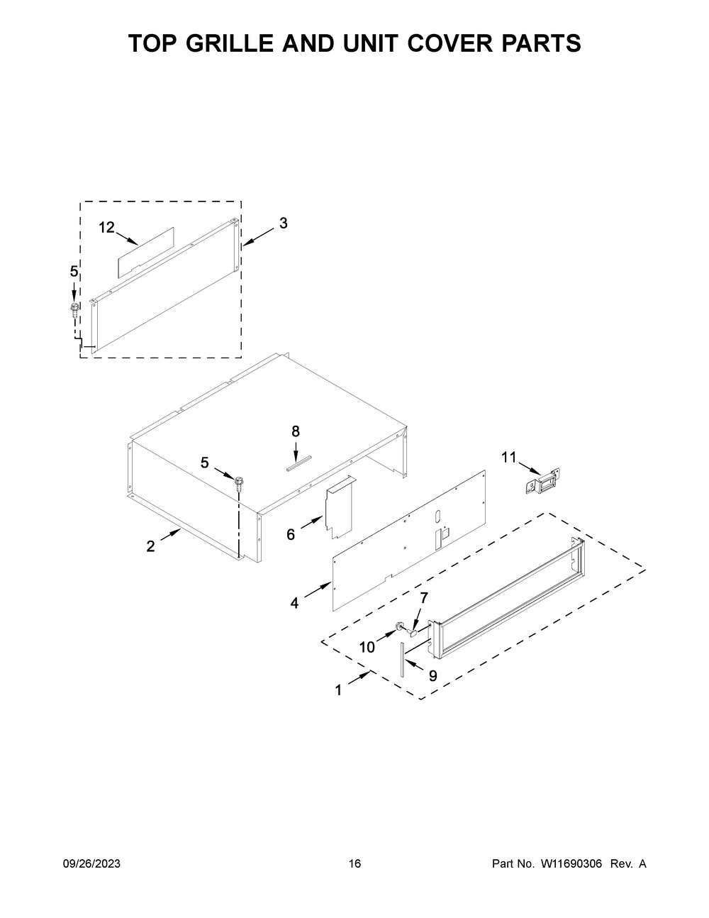 Top Grille And Unit Cover Parts Diagram and Parts List for KBFN506EPA05  KitchenAid Refrigerator