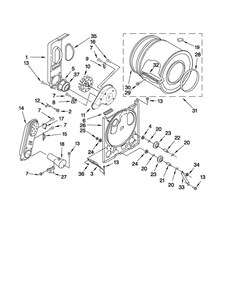 Bulkhead Parts Diagram and Parts List for 1107062111  Kenmore Dryer