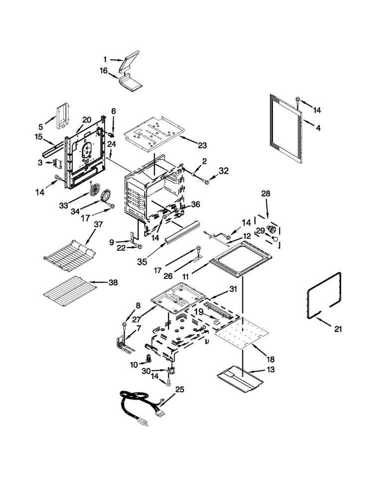 Chassis Parts Diagram and Parts List for WFG714HLAS1  Whirlpool Range