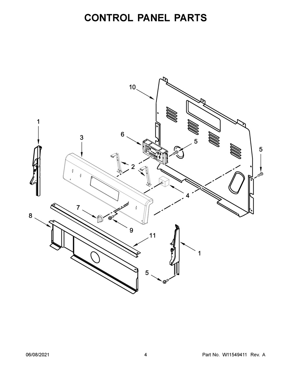 Control Panel Parts Diagram and Parts List for WFE505W0JZ1  Whirlpool Range