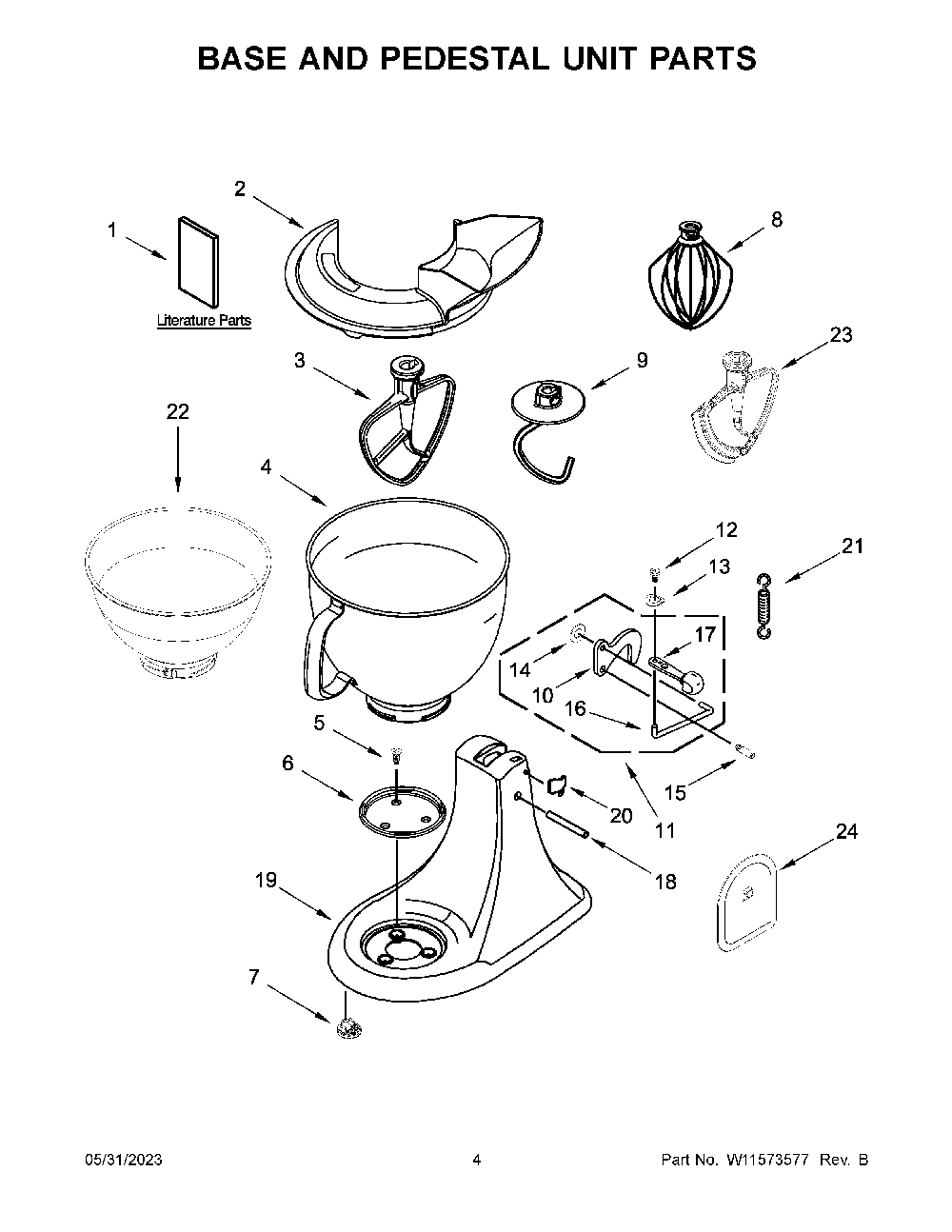Base And Pedestal Unit Parts Diagram and Parts List for 7KSM195PSZHI0  KitchenAid Mixer