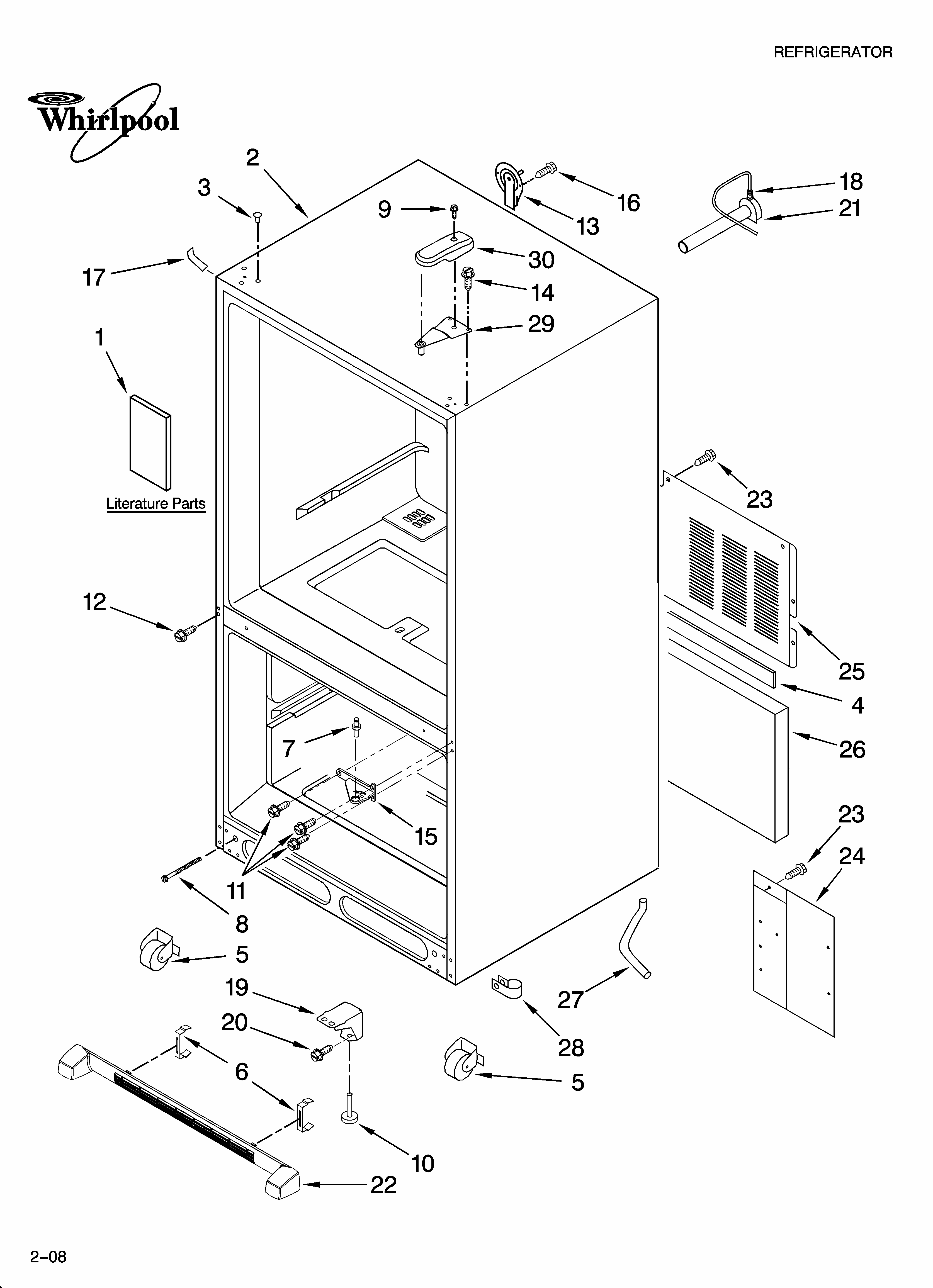 Cabinet Parts Diagram and Parts List for GB2SHDXPQ12  Whirlpool Refrigerator