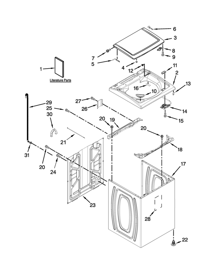 Top And Cabinet Parts Diagram and Parts List for 3LWTW5550YW2  Whirlpool Washer