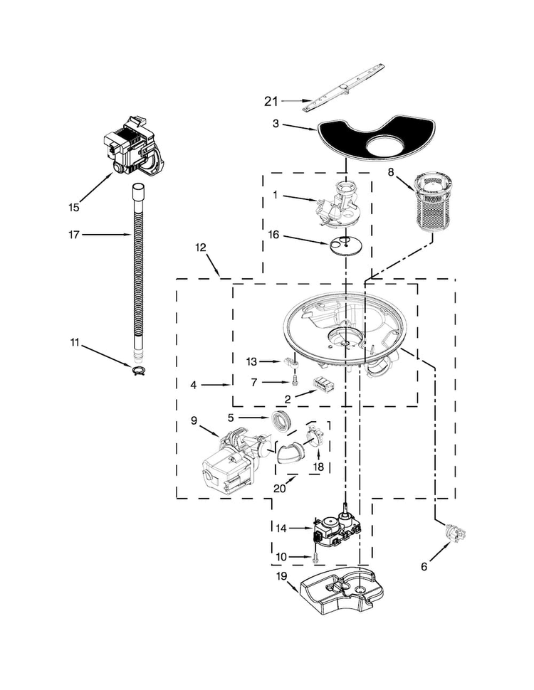Pump And Motor Parts Diagram and Parts List for WDF780SLYB3  Whirlpool Dishwasher