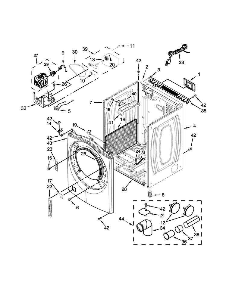 Cabinet Parts Diagram and Parts List for WGD87HEDC1  Whirlpool Dryer