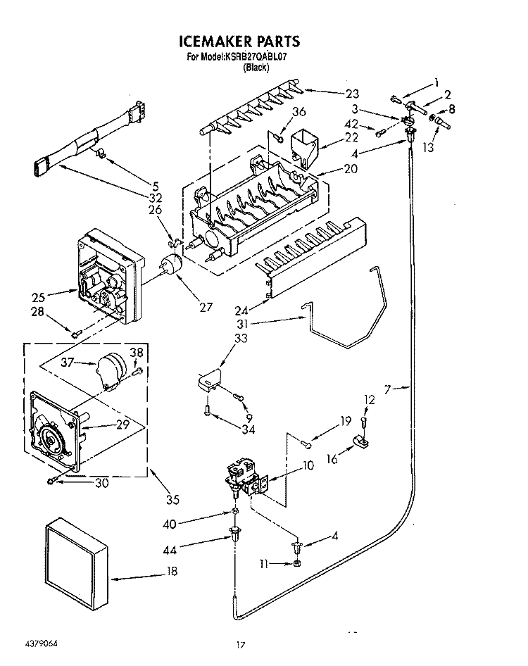 ICEMAKER Diagram and Parts List for KSRB27QABL07  KitchenAid Refrigerator