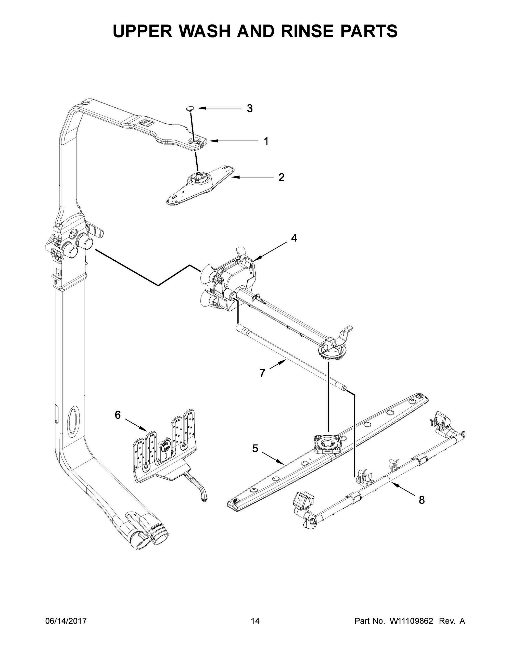 08 - UPPER WASH AND RINSE PARTS Diagram and Parts List for KDTM504EPA2  Whirlpool Dishwasher