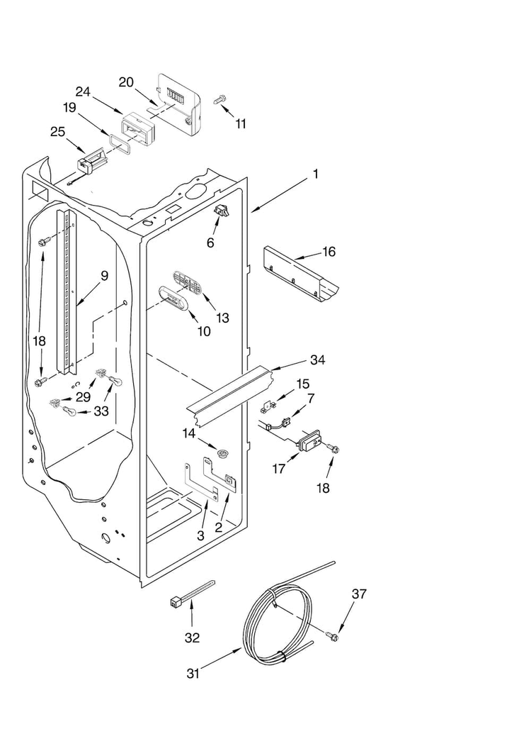 Refrigerator Liner Parts Diagram and Parts List for KSCS25INMS00  KitchenAid Refrigerator