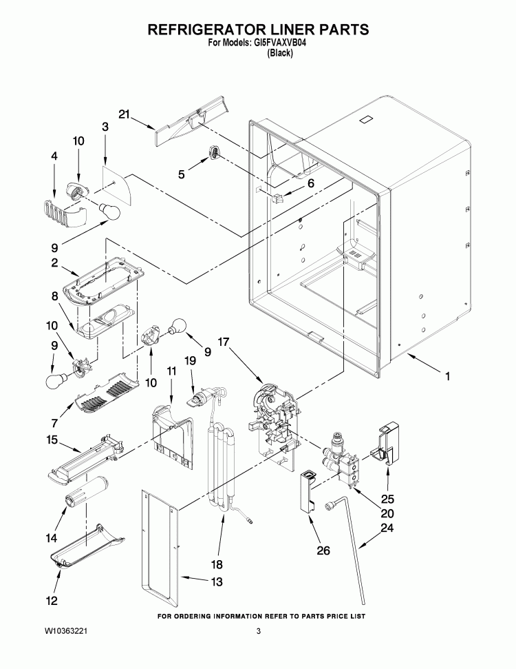 REFRIGERATOR LINER PARTS Diagram and Parts List for GI5FVAXVB04  Whirlpool Refrigerator