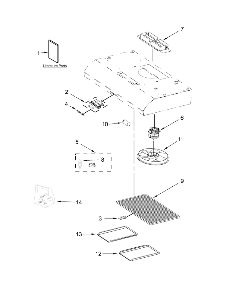 Hood Parts Diagram and Parts List for UXT5230BDS0  Whirlpool Range Hood