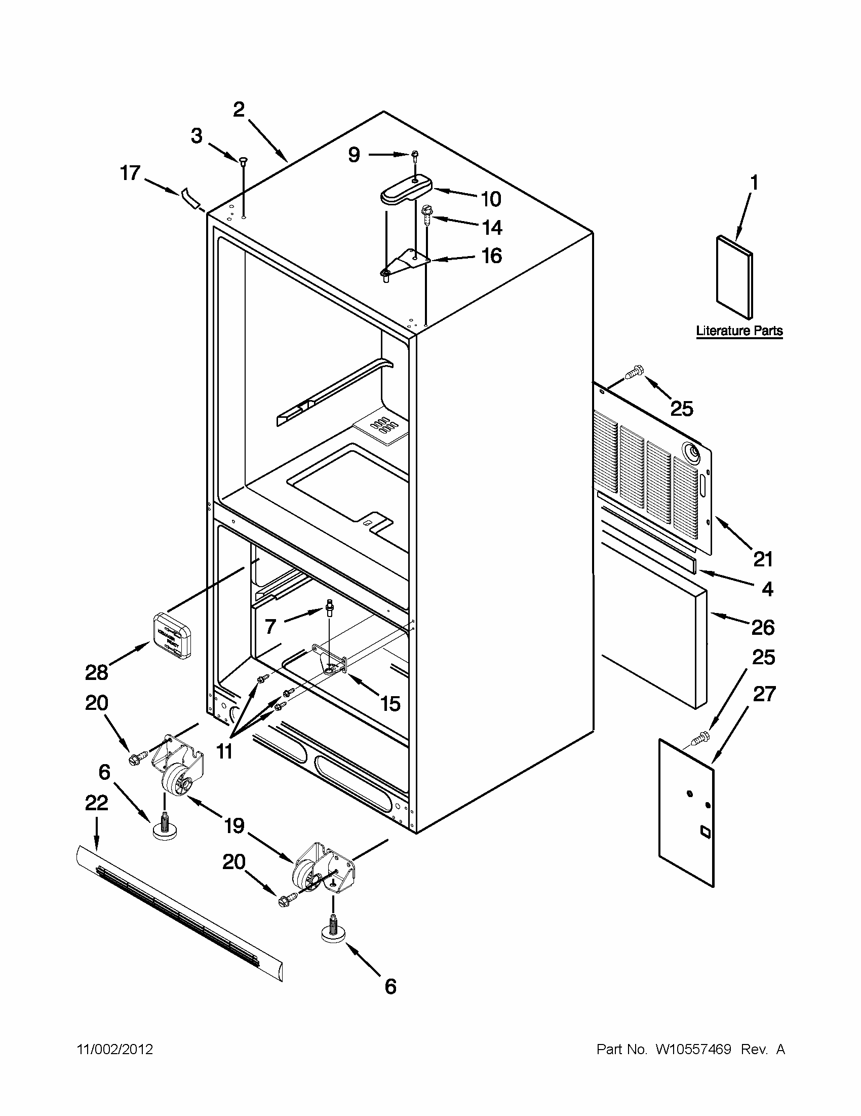 Cabinet Parts Diagram and Parts List for 59669972013  Kenmore Refrigerator