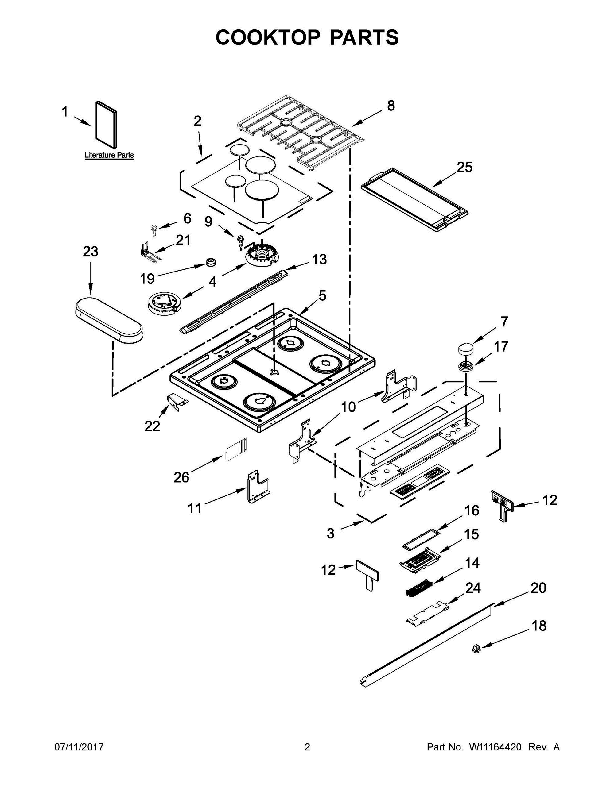 02 - COOKTOP PARTS Diagram and Parts List for JDS1450FS0  Whirlpool Range