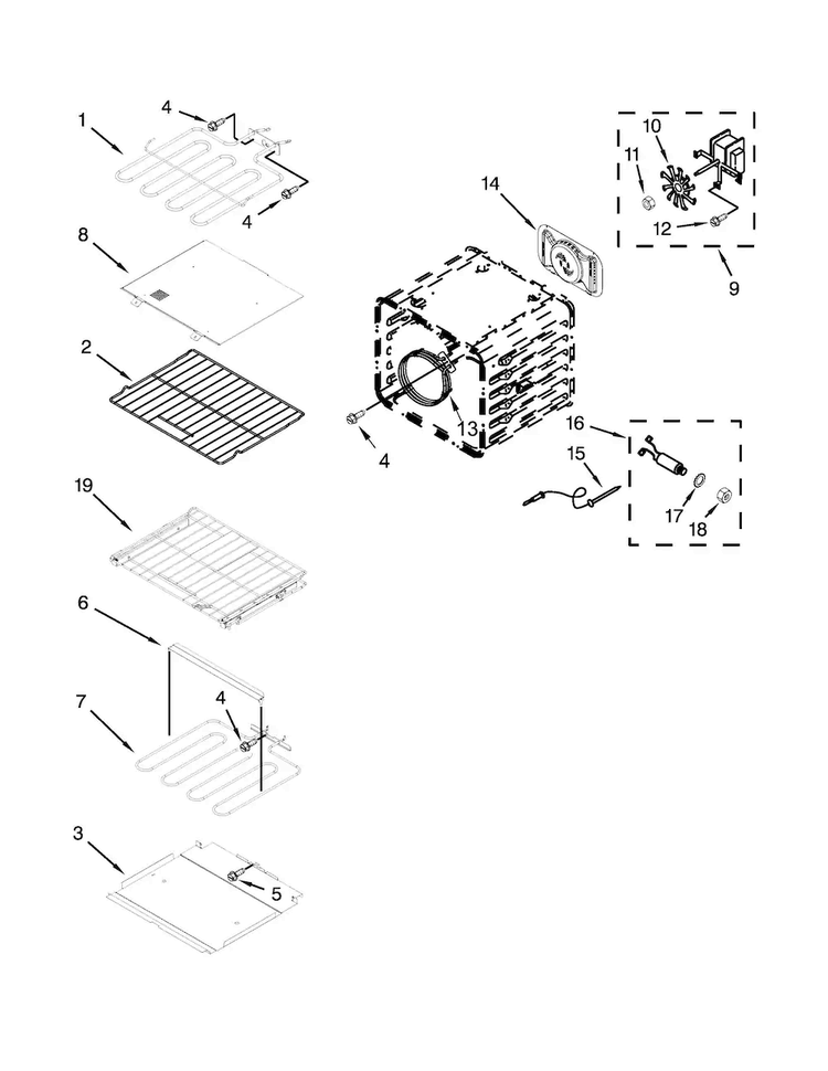 Internal Oven Parts Diagram and Parts List for KEBS109BBL01  KitchenAid Wall Oven