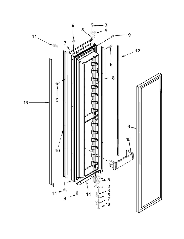Freezer Door Parts Diagram and Parts List for KBSN602EPA00  KitchenAid Refrigerator