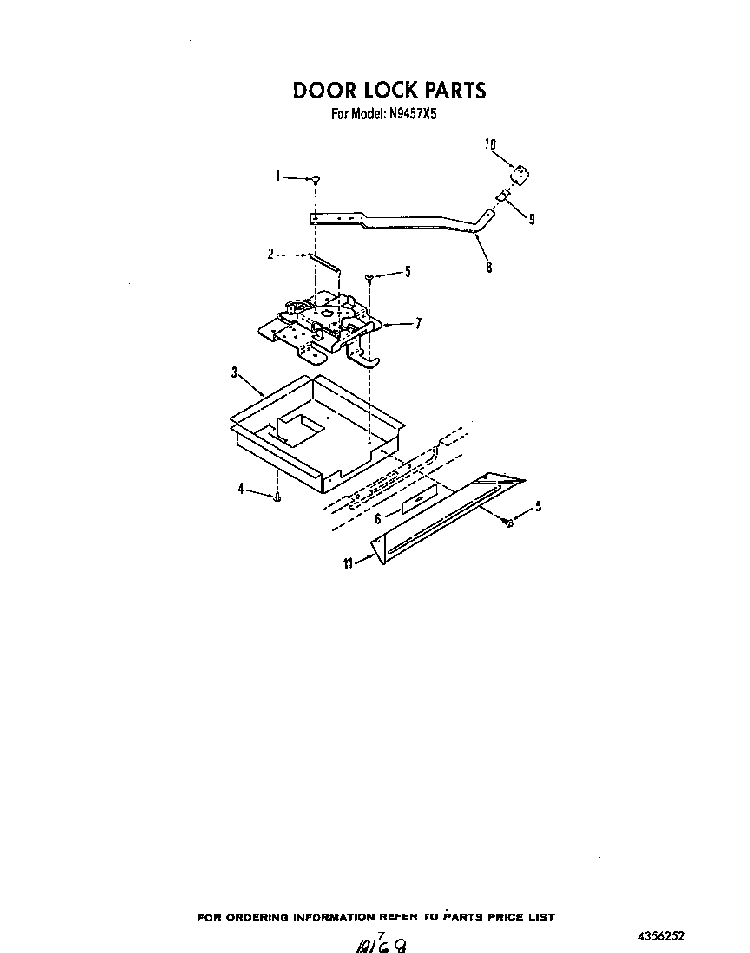 Door Lock Diagram and Parts List for N9457*5  Roper Range