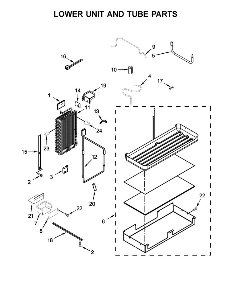 Lower Unit And Tube Parts Diagram and Parts List for KBSD606ESS01  KitchenAid Refrigerator