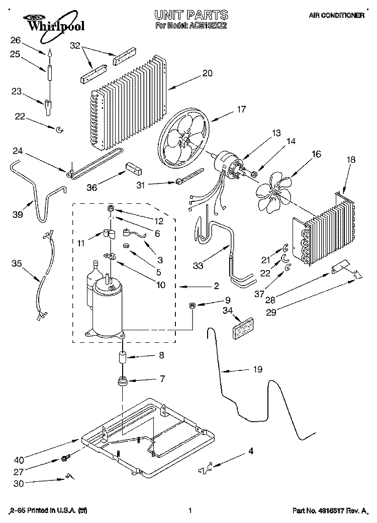 UNIT, LITERATURE Diagram and Parts List for ACM102XZ2  Whirlpool Air Conditioner