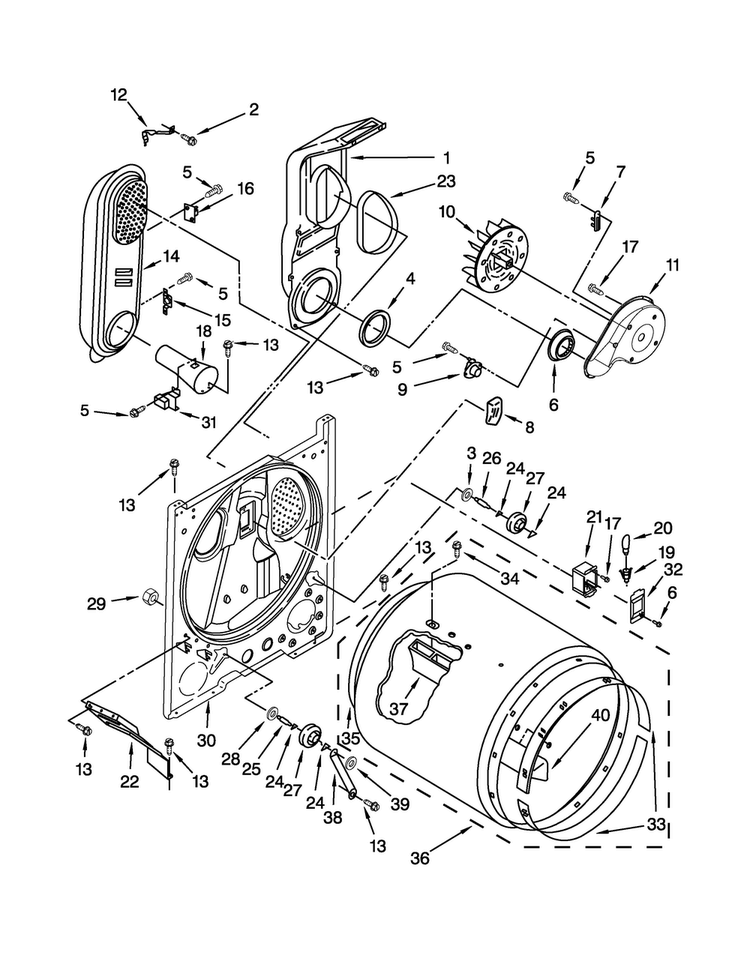 Bulkhead Parts Diagram and Parts List for WGD5000DW1  Whirlpool Dryer