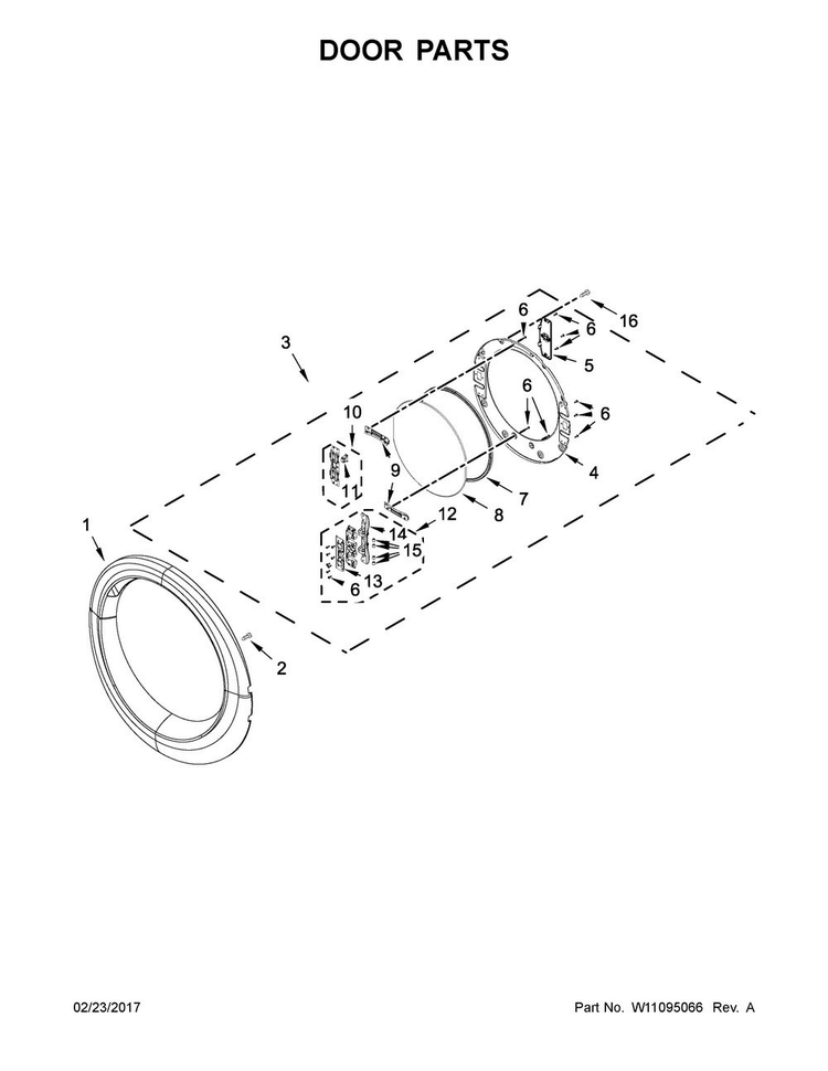 Door Parts Diagram and Parts List for WED7540FW0  Whirlpool Dryer
