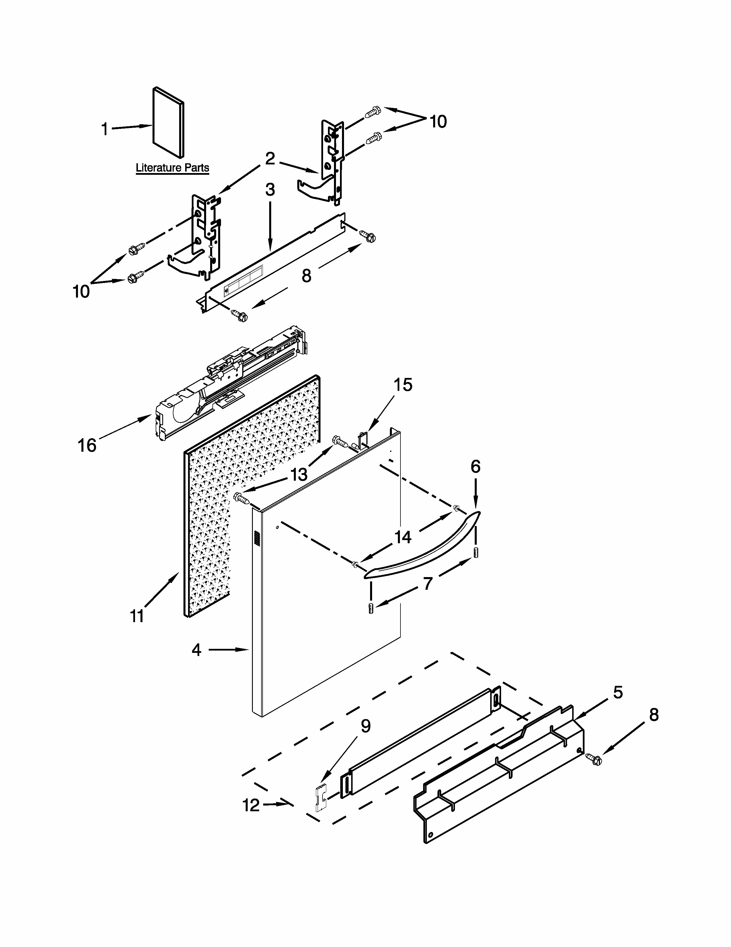 Door And Panel Parts Diagram and Parts List for 66513699N412  Kenmore Dishwasher