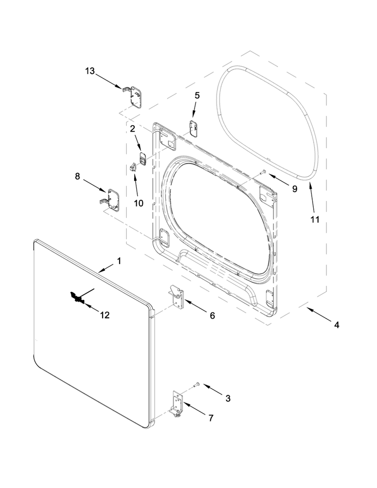 Door Parts Diagram and Parts List for WED8000DW2  Whirlpool Dryer