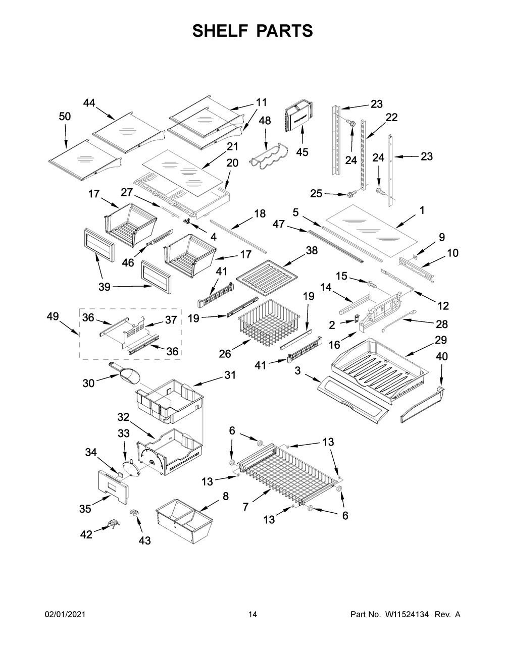 Shelf Parts Diagram and Parts List for JFC2290REM03  Whirlpool Refrigerator