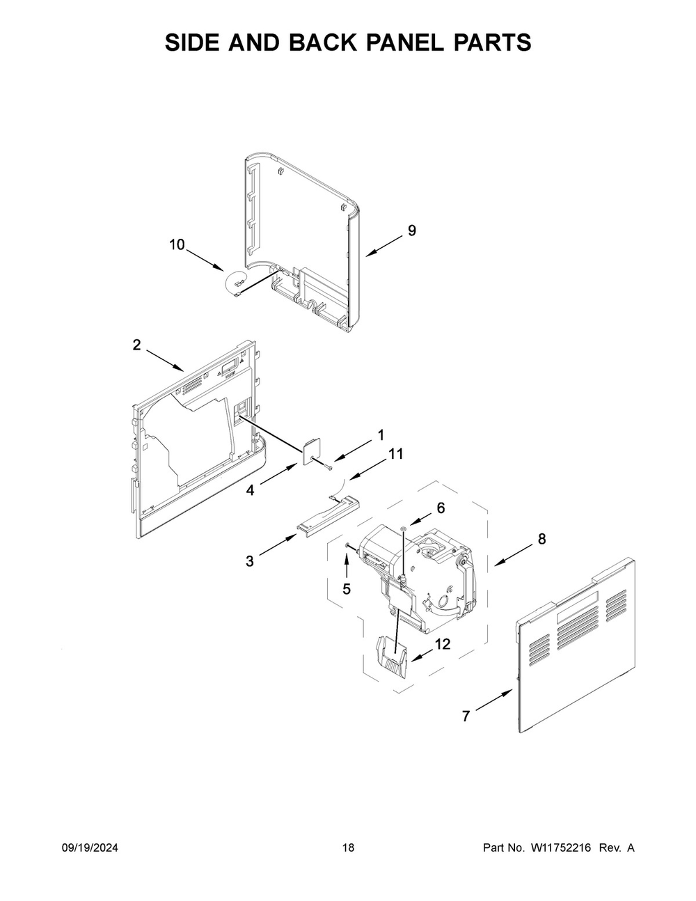 10 - Side And Back Panel Parts Diagram and Parts List for KES8557PL0  Whirlpool Espresso Machine