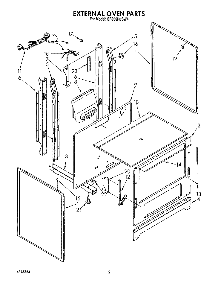 EXTERNAL OVEN Diagram and Parts List for SF336PESW4  Whirlpool Range