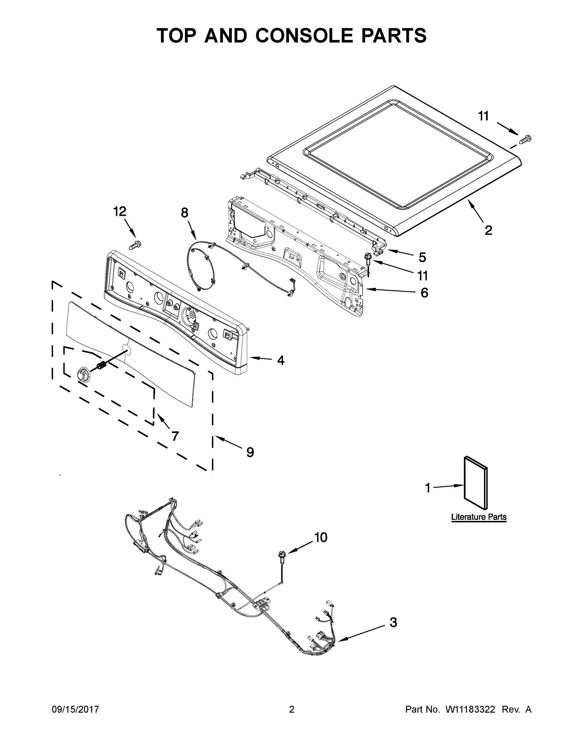 02 - TOP AND CONSOLE PARTS Diagram and Parts List for YNED5800DW2  Whirlpool Dryer