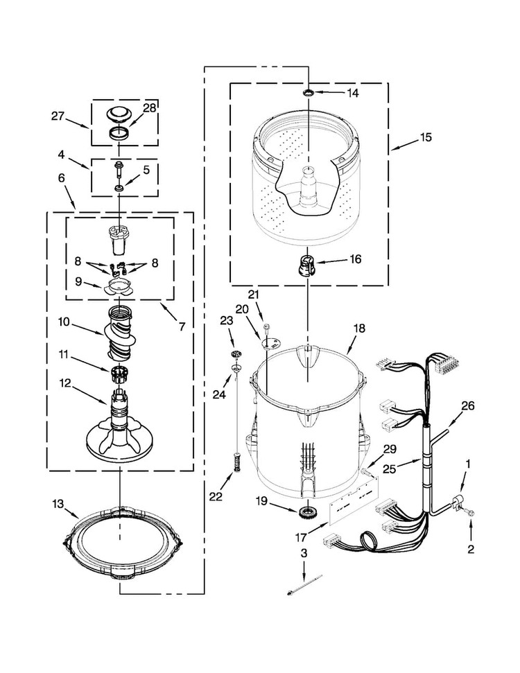 Basket And Tub Parts Diagram and Parts List for 1105072011  Kenmore Washer