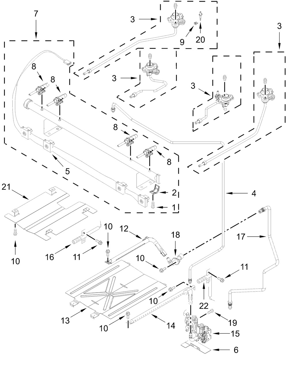Manifold Parts Diagram and Parts List for CRGW3484RS0  Whirlpool Range